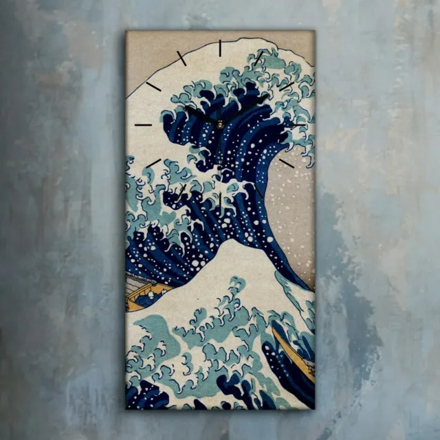 Horloge murale sur toile 30x60 Grande Vague de Kanagawa Hokusai Katsushika Décor