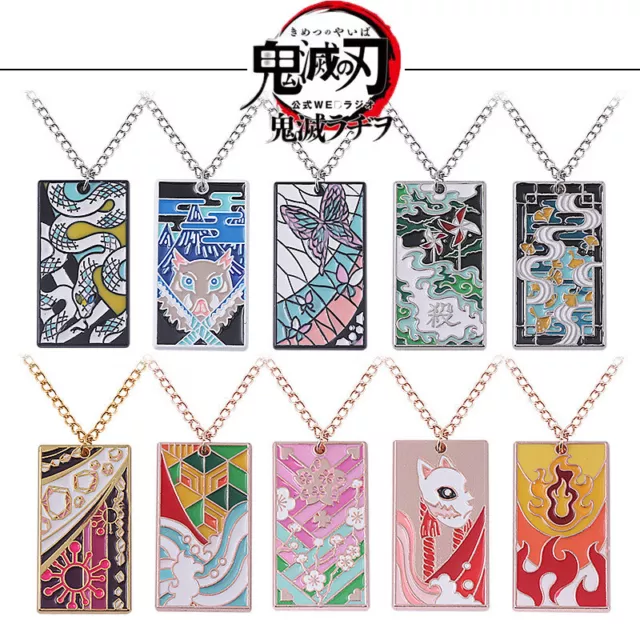 Anime Demon Slayer Necklace Hashira badge Rectangle Metal Pendants