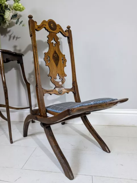 19TH CENTURY WALNUT campaign style steamer chair Blue Check Reupholstered 250.00 PicClick UK