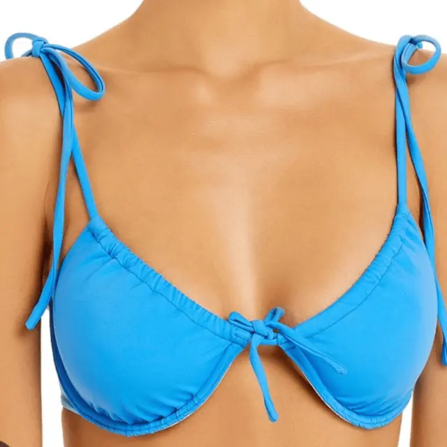 Charlie Holiday Bikini Top Womens Large Blue Florence Underwire Shoulder Tie