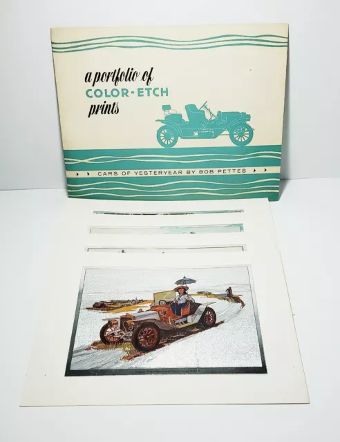 Cars of Yesteryear By Bob Pettes Portfolio of 4 Color Etch Prints Vintage Autos