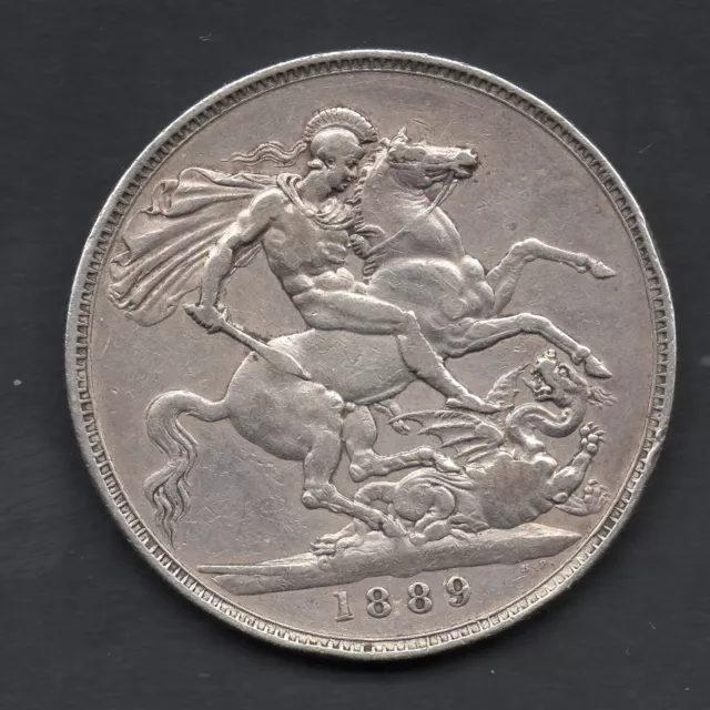 1889 Great Britain silver crown solid groundline Queen Victoria coin