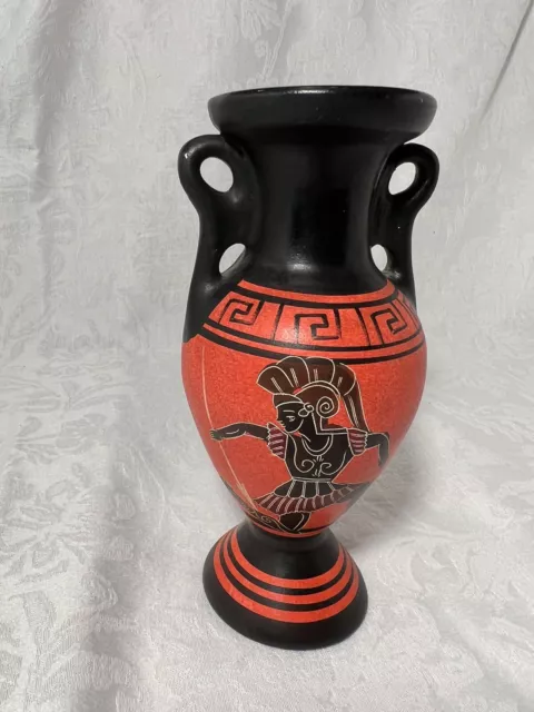 Vintage Numbered Made in Greece Art Pottery Vase Greek Key 7 1/2 in tall