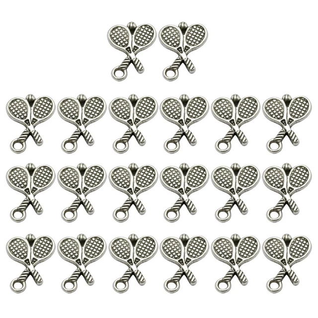 20PCS Antique Alloy Badminton Tennis Racket Pendants Charms DIY Jewelry Making