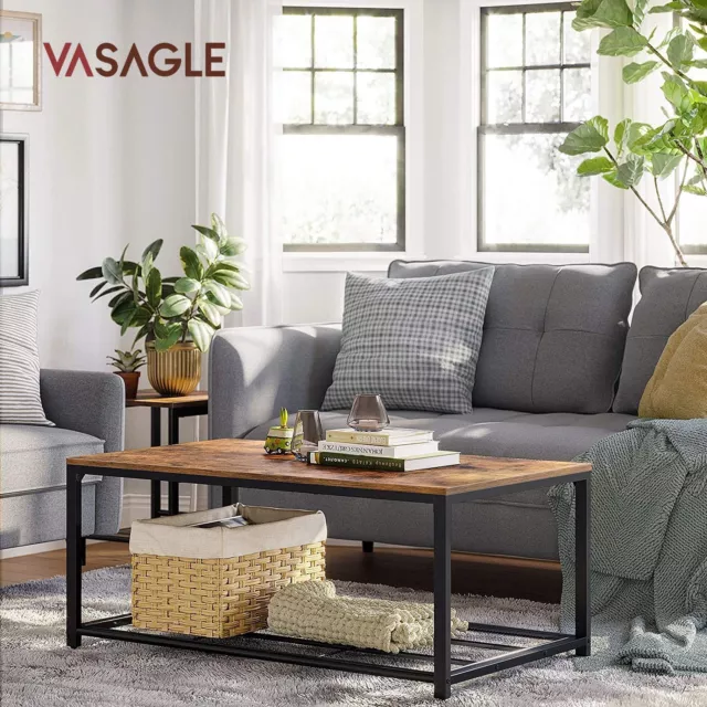 Vasagle Industrial Design Rustic Brown Coffee Table with Dense Mesh Shelf