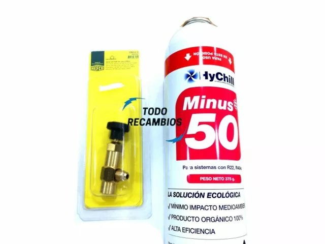 Botella GAS R22 R404 R407 REFRIGERANTE 100% ORGANICO + LLAVE SERVICIO 1/4"SAE