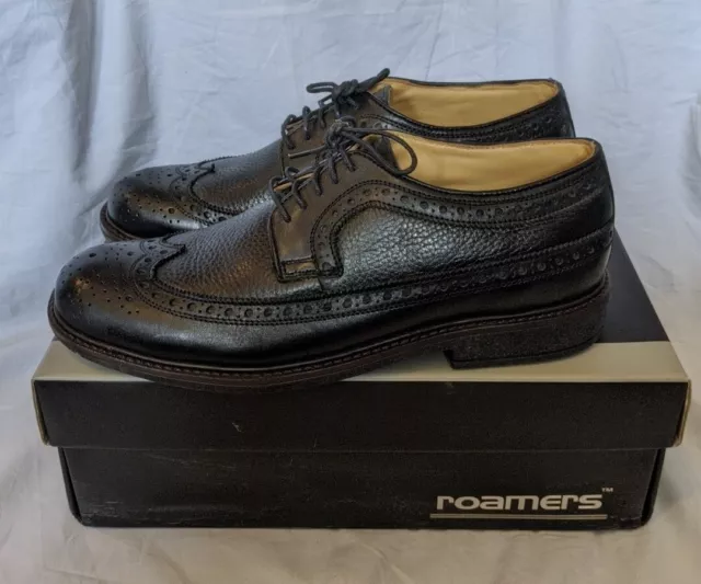 Size 10 Roamers Mens Eyelet Oxford Brogue Leather Shoes Black - New Boxed