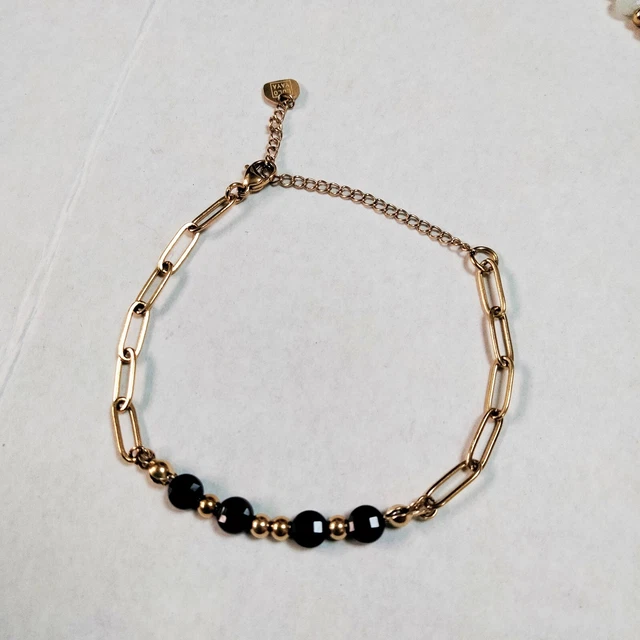 BRACELET CHAINE DE cheville en acier inoxydable doré perles bleues très clair, EUR 5,00 - FR