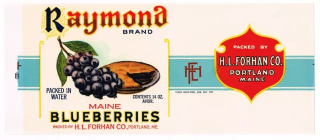 Original 1930S Tin Can Label Vintage Blueberry Pie Raymond Portland Maine