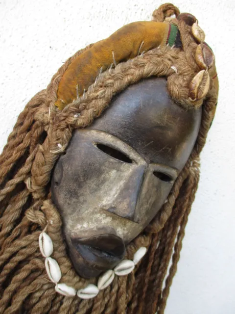 Vintage Tribal African Nicety Old Hand Carved Mask Hardness Wood Drawstring Hair 9