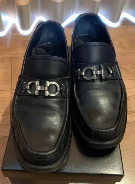 SALVATORE FERRAGAMO GANCINI Bit Loafers Driver Shoes Black Leather Men ...