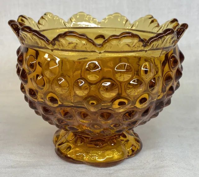 Fenton Art Glass Colonial Amber Hobnail Mini Candle Bowl Pre Logo
