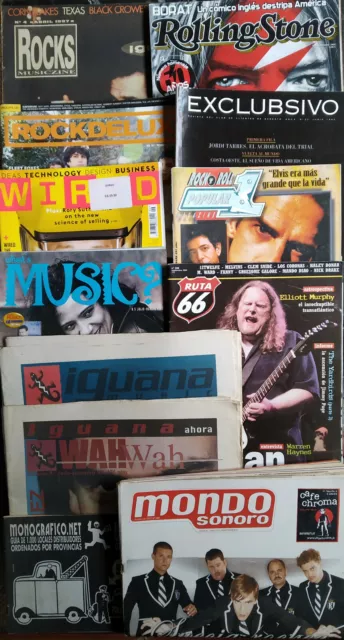 Lote 12 Revistas Musica Vintage Popular1 -Wired-Ruta 66-Rolling-Mondo Sonoro Etc