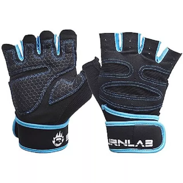 Burnlab Néoprène Doigt Coupe Gym Gants Pour Lourd Cric Bleu Couleur Grand Taille