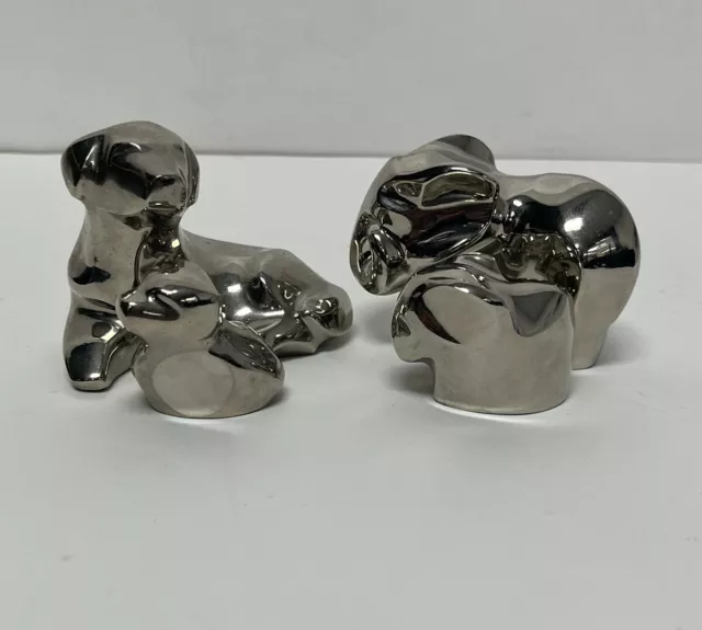 Lot of 4 DANSK Silver Plated Animal Paperweights Elephant, elephant, Dog, dog