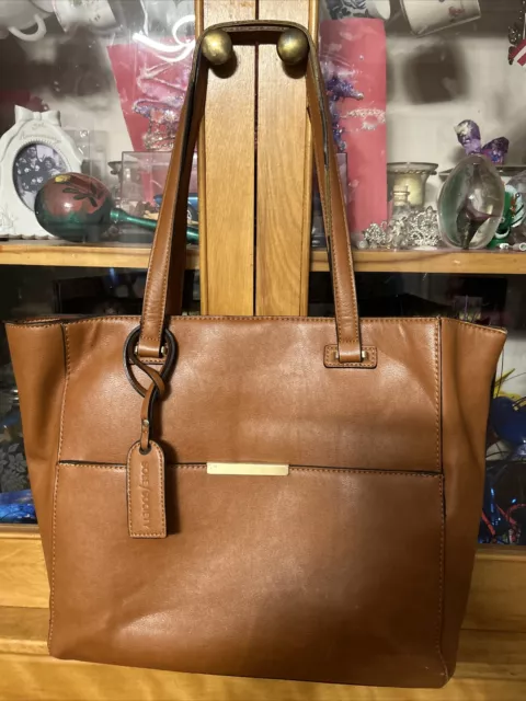 Sole Society Womens Large Leather Top Handle Tote Shoulder Bag Handbag Tan