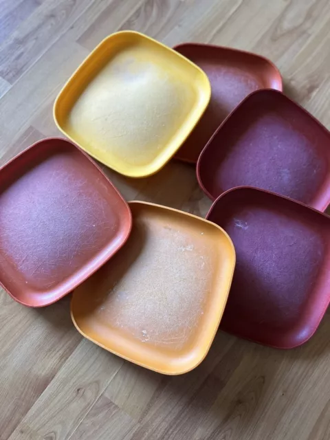 Vintage Tupperware 8 Inch Square Luncheon Plates in Harvest  Colors: Dinner Plates