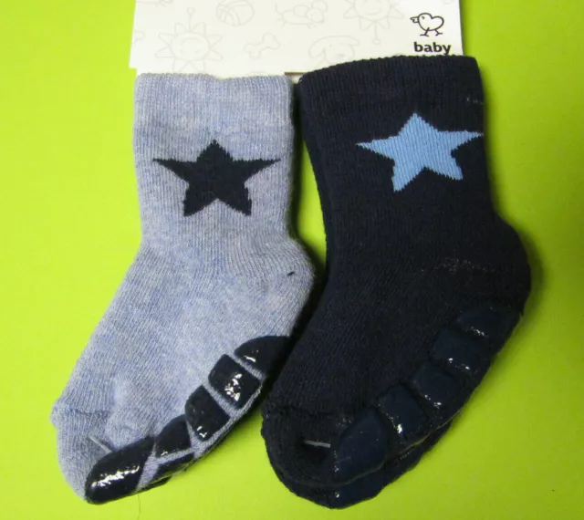 2 Paar Baby ABS Socken Gummierte Stopper Sohlen Profil  blau NEU mit Etikett