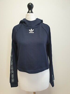W152 Girls Adidas Originals Blue Cropped Pullover Hoodie Age 11-12 Years