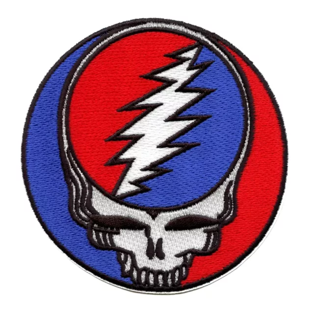 Grateful Dead Steal Your Face Patch Iconic Skull Round Embroidered Iron On - Med