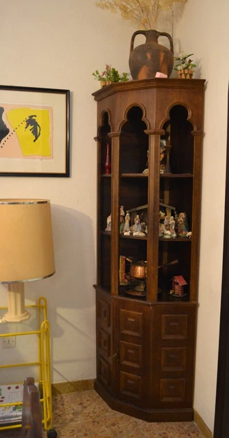 Angoliera in legno 3 ripiani e anta anni 80