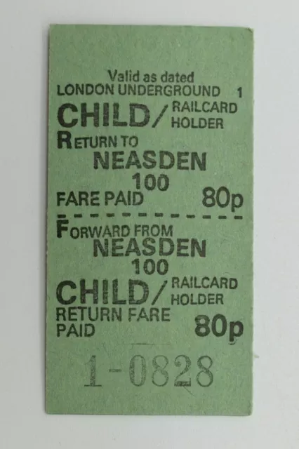 London Underground Railway Ticket 0828 Neasden 100 Child