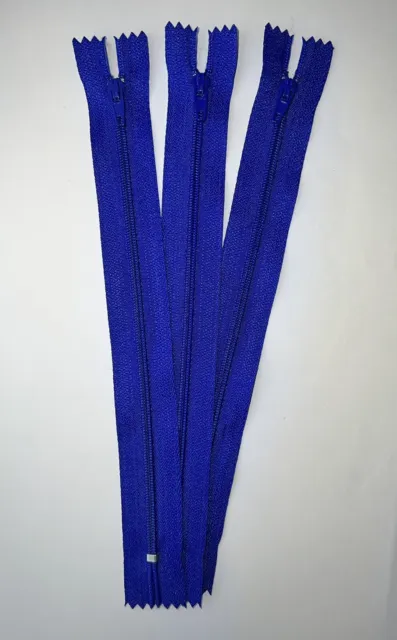 x3 Blue Nylon Zip 20cm 8” Closed End Zippers Sewing & Haberdashery Crafts New