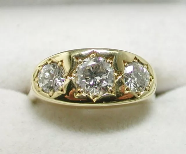 1970's Stunning Quality Gents 18 Carat Gold 1.50 Carat Three Stone Diamond Ring