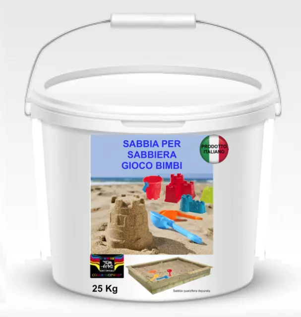 Sabbia per gioco bimbi depurata Pratico Secchio kg. 25  sabbiera bambini Sandpit