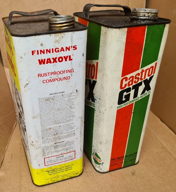 VINTAGE CASTROL GTX Oil Can & Finnigan's Waxoyl 5 litre / Gallon Empty ...