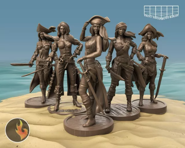 Piratinnen Miniatures Pirate Crew Figurine pour D&d 5e Pathfinder En 28mm 32mm