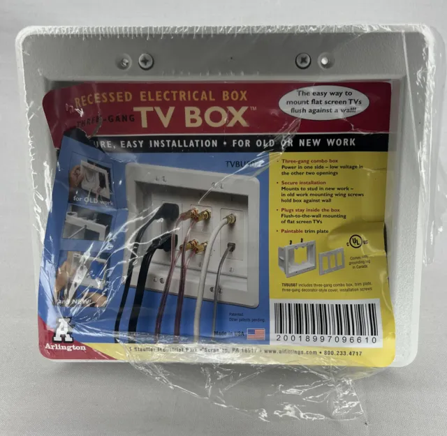 Arlington TVBU507 TV Box Recessed Outlet Wall Plate Kit 3 Gang White