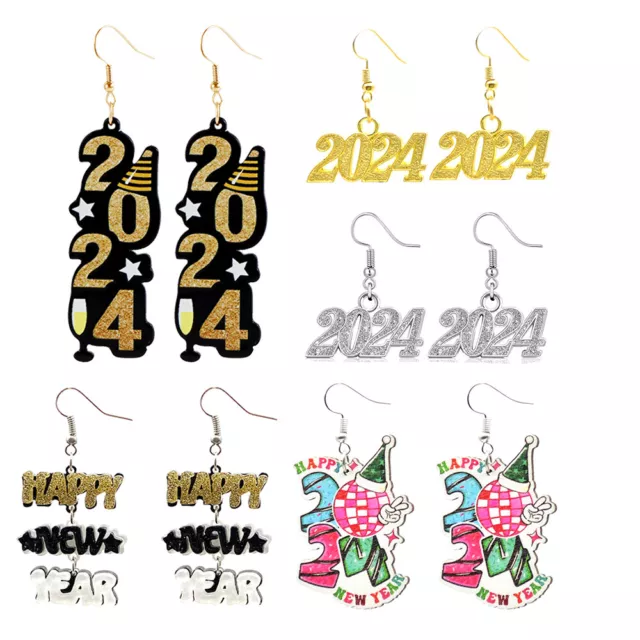 Charm Unique Happy New Year 2024 Earring Hook Dangle Earring