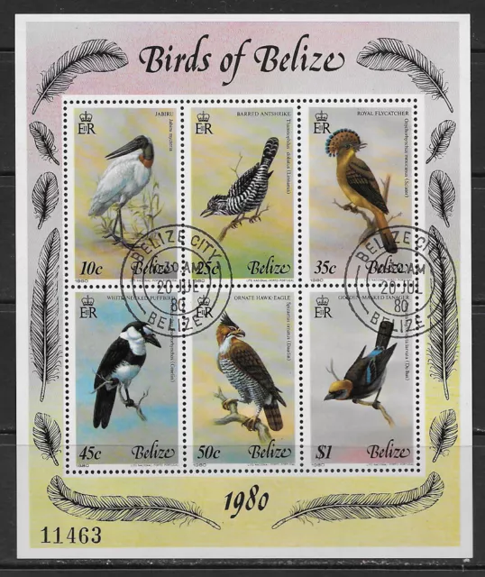 Belize  ,1980, Birds Of Belize , Souvenir Sheet Perf, Used/Cto , Cv$65