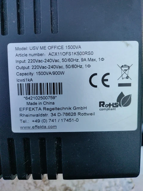 1500VA Line Interactive AC Ups USV Pc-Management EFFEKTA OFFICE 1500