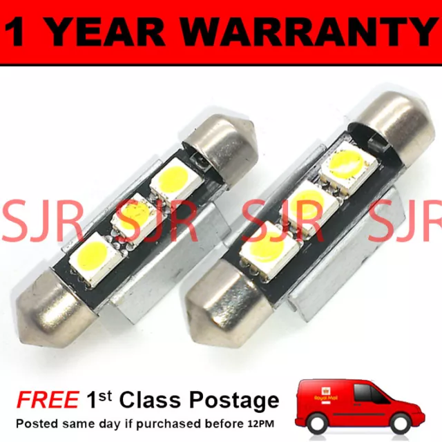 2X White Canbus Number Plate Interior Smd Led Bulbs 30 36 39 42 44Mm Festoon Ob