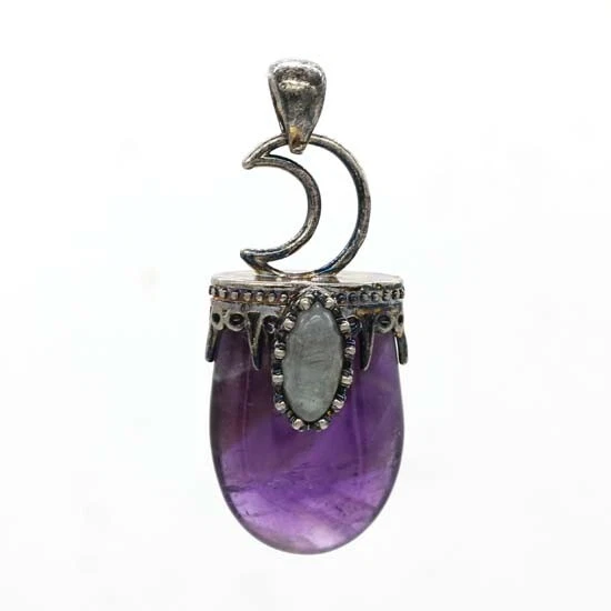 Natural Crystal Quartz Labradorite Gemstone Pendant Energy Reiki Healing Amulet