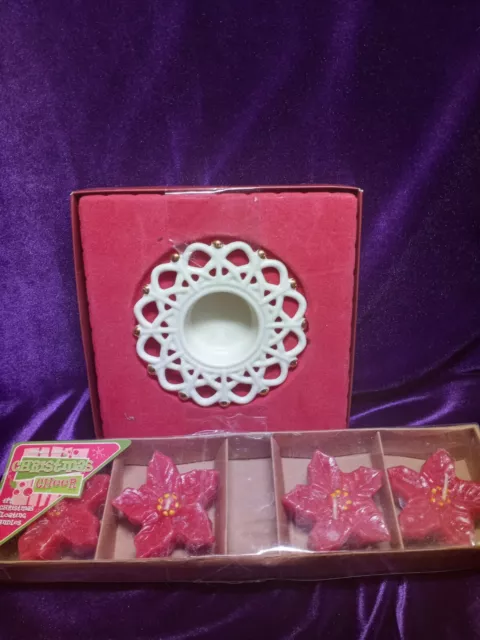 Lenox Votive Holder With Poinsettia Candles