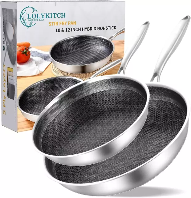 10-12 Inch Hybrid Tri-Ply Stainless Steel Nonstick Chef'S Frying Pan Set,Skillet
