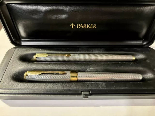 Parker Sonnet Fougere & Parker 75 Sterling Silver Fountain Pens w/Box