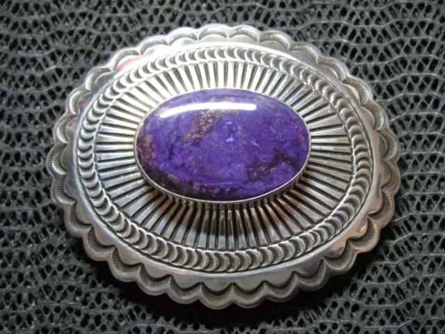 NAVAJO STERLING SILVER CHAROITE STONE CONCHO HIPPIE BELT BUCKLE! VINTAGE! M! 69g