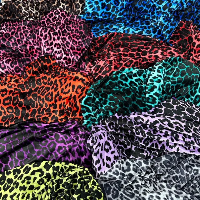 FS005 Animal Print Leopard Dress Jersey Stretch Scuba Velvet Fabric 9 Colours