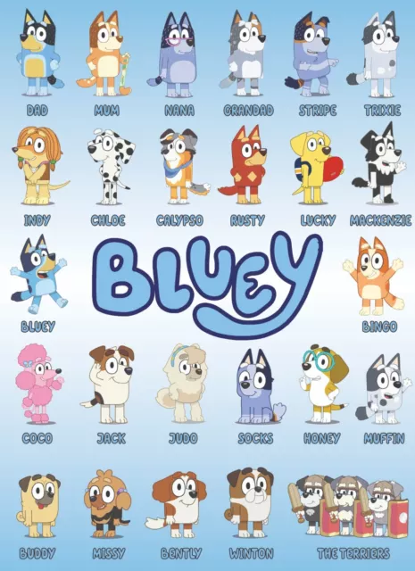 Bluey Characters Posters ready to frame - (A5-A0) - Gloss or Satin Photo paper