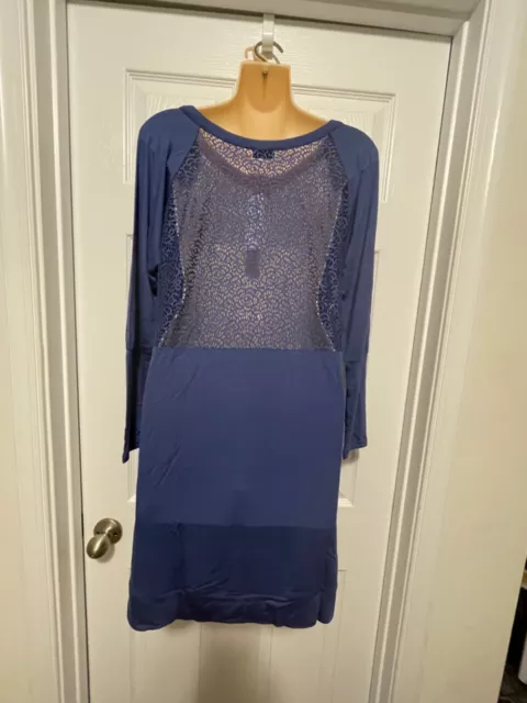 La Perla Elodie S Sleepshirt Navy Blue Sheer Lace Back 2