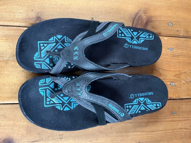 Merrell Women's Sandal Size 8 Slide Black Leather Flip Flop Shoes