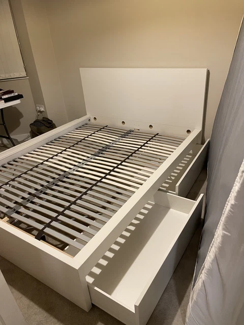 IKEA MALM - Standard King Size Bed , W 4 Storage Boxes In Colour White ...