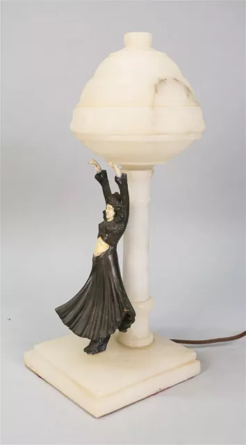 SALE!  A Beautiful JB Hirsch Art Deco Alabaster & White Metal Lamp 3