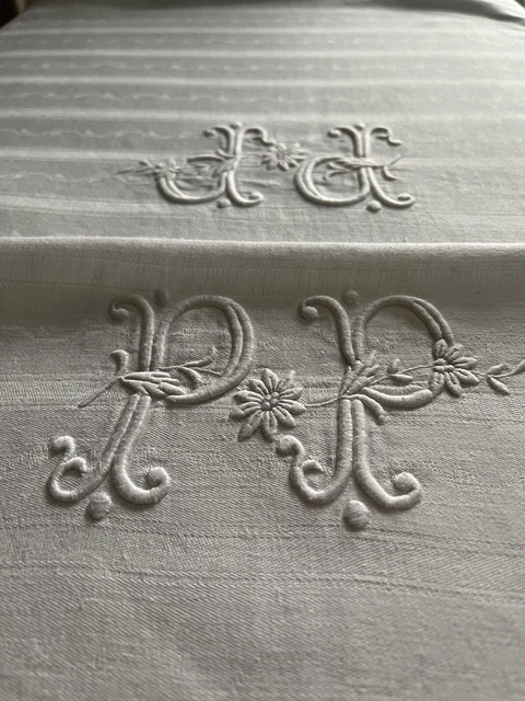 Service de Table ancien, Lin , Nappe 440x200 9 Serv 64x58, Monogramme HD NSL5