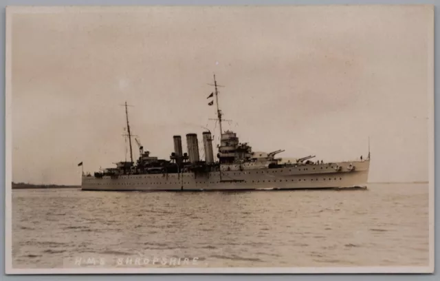 HMS Shropshire Royal Navy Ship Real Photo Vintage Unposted RP Postcard