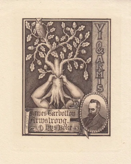 Exlibris Bookplate Copperplate Caroline Helard 1870-1935 Hands Tree Owl